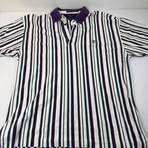 Vtg Tommy Hilfiger Golf Mens Striped Polo Shirt Purple Green White Size‎ L